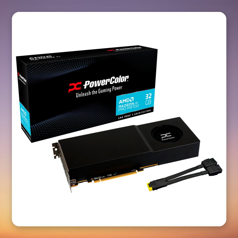 PowerColor Radeon AI PRO R9700 32 GB GDDR6 PCIe 5.0 Graphics Card, Black