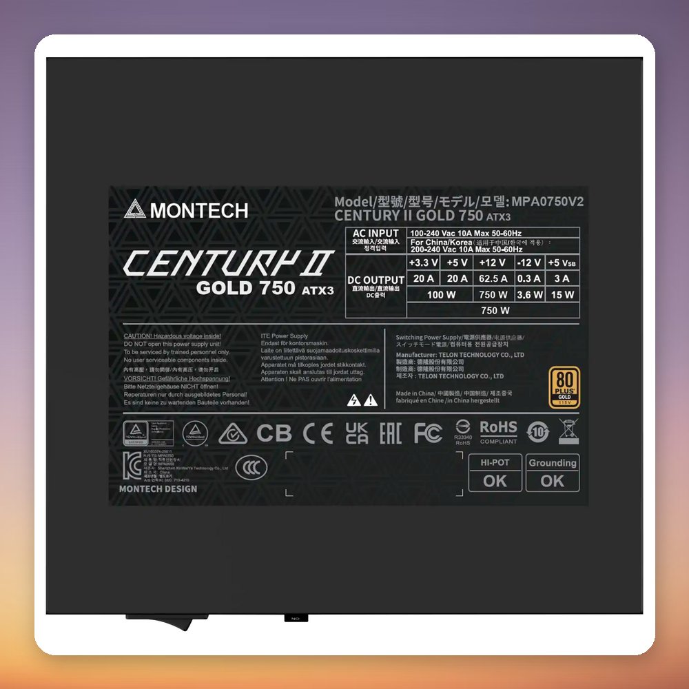 Montech Century II 750W 80 PLUS Gold ATX 3.1 Fully Modular PSU, Silver – image 6