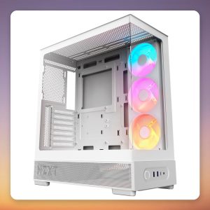 NZXT S5 RGB ATX Mid-Tower Case, White, Tempered Glass, 360 mm RGB Reverse Fan