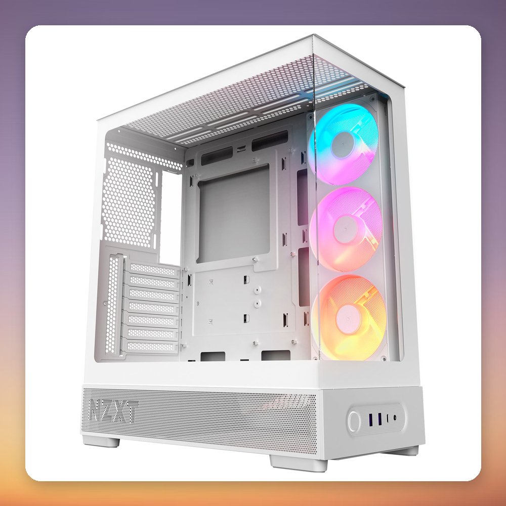 NZXT S5 RGB ATX Mid-Tower Case, White, Tempered Glass, 360 mm RGB Reverse Fan