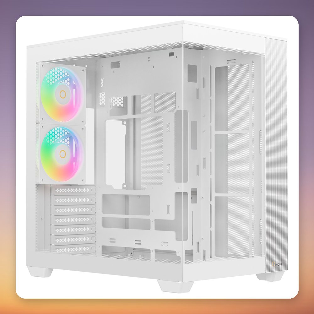 Ocypus Delta C74 ARGB ATX Mid-Tower Case, White, Panoramic Tempered Glass