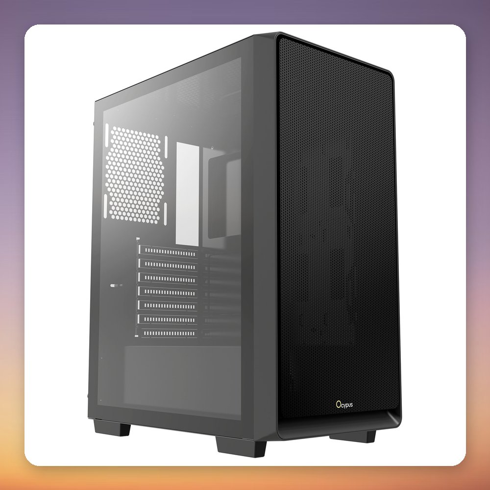 Ocypus Gamma C60 ATX Mid-Tower Case, Black, Tempered Glass, Mesh Front