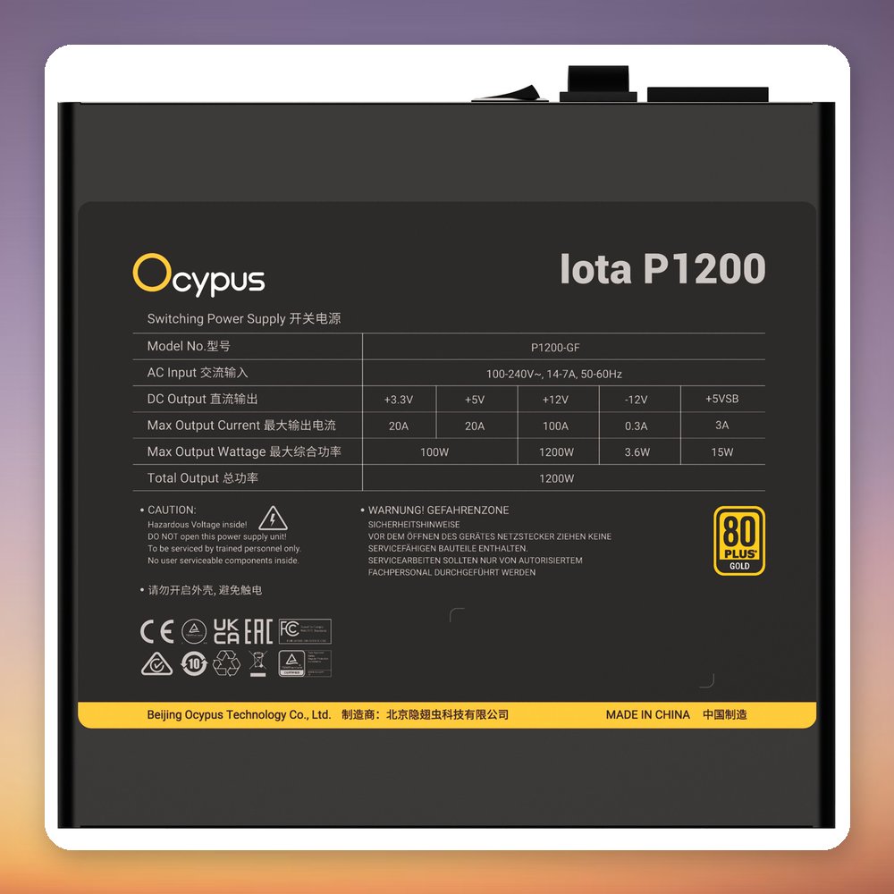 Ocypus Iota P1200 1200W 80 PLUS Gold Fully Modular ATX 3.1 PSU, Black – image 5