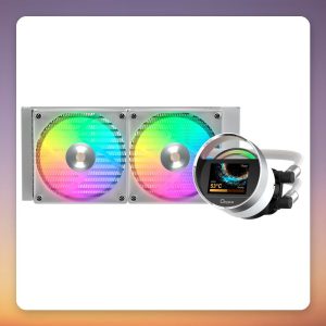 Ocypus Sigma L24 ARGB 240 mm AIO Liquid CPU Cooler with 2.4″ IPS Display, White