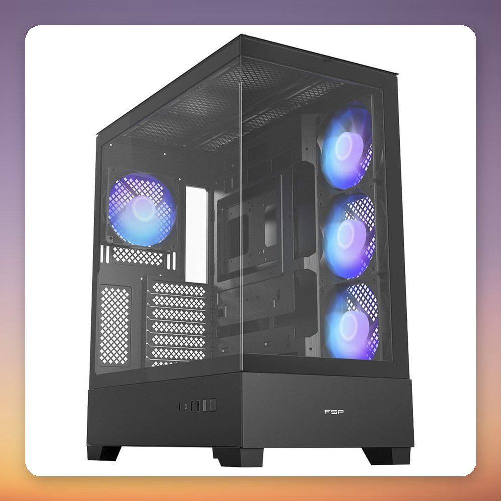Fortron FSP M370 Mid Tower Case, ATX/BTF, 4x 120 mm ARGB Fans, Black