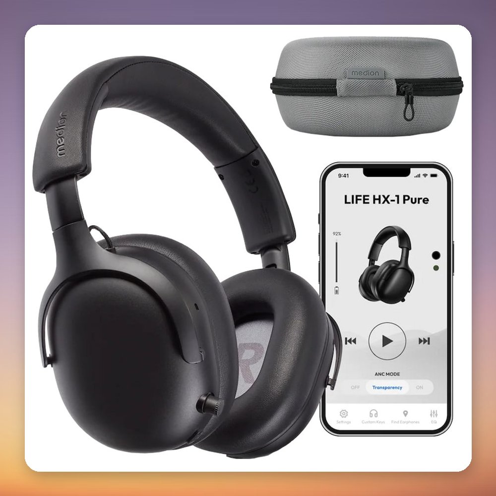 Medion Life HX1-Pure Over-Ear Bluetooth 5.4 Headphones, 100 Hours Battery, Black